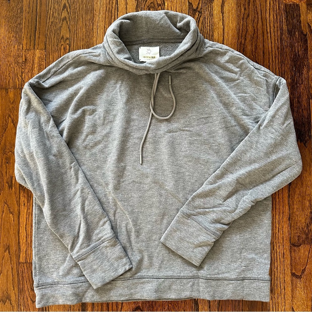Offline by Aerie Gray Hoodie with Cowl Neck and Drawstring Large